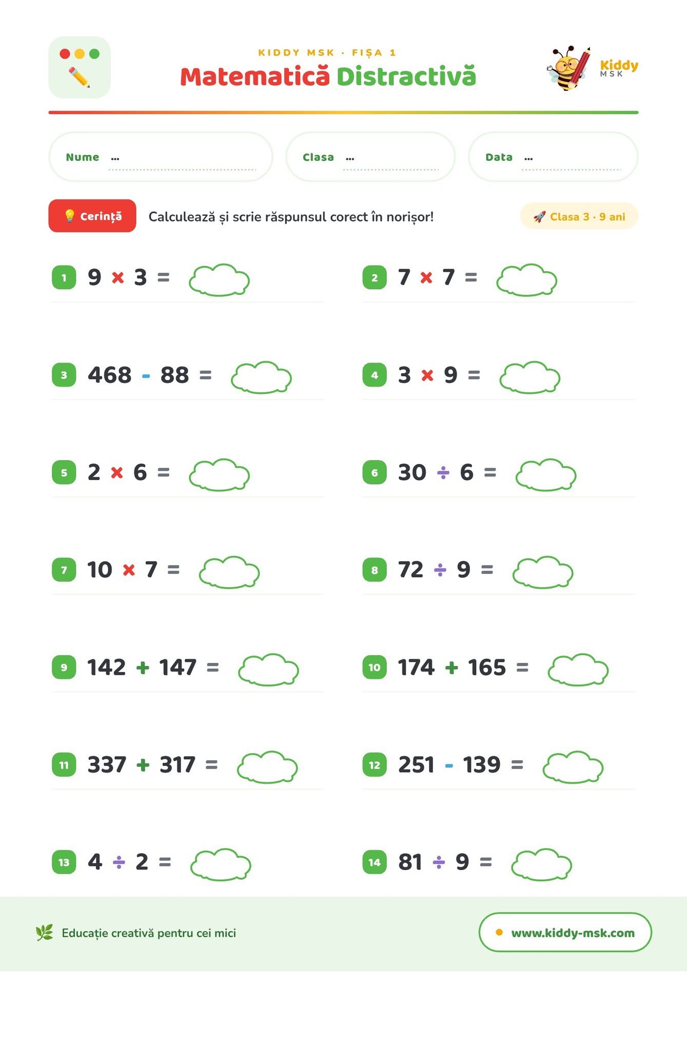 Matematică Distractivă — Clasa a III-a — prima pagină